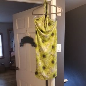 Vtg y2k 90s lime green daisy halter dress medium